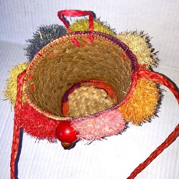 Small Bucket Crossbody Shoulder Woven Mini Bag Button Closure 5 x 6 x 4 inches - Picture 4 of 10